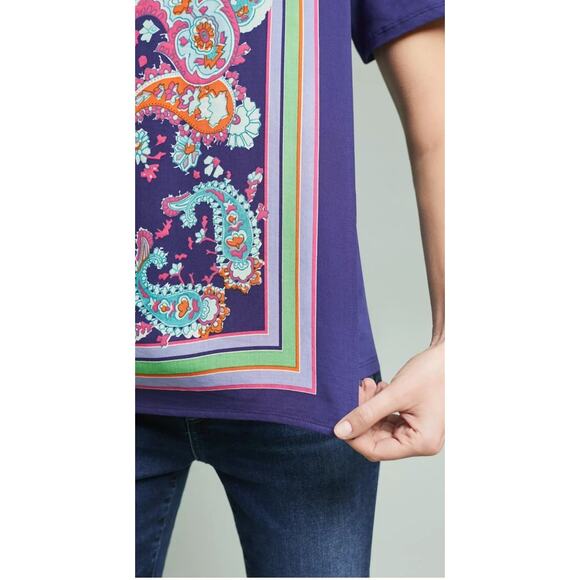 Anthropologie Maeve Maddie Printed Top Boho Purple‎ Short Sleeve Women's Size S - Picture 3 of 9